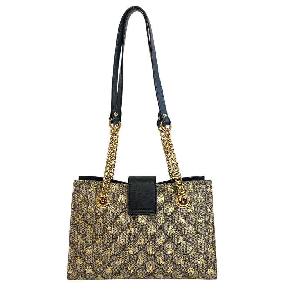 GUCCI Padlock Chain GG Supreme Bee Shoulder Bag Beige Crossbody